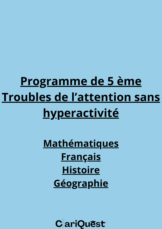 Programme de 5e troubles de l'attention sans hyperactivité